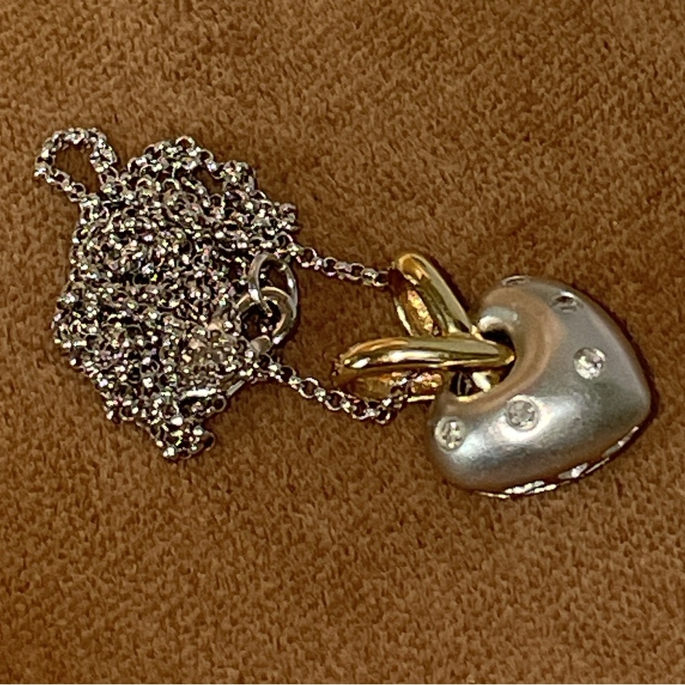 Solid Stamped 14K White Yellow Gold Diamond Puffy Heart Pendant Rolo Necklace